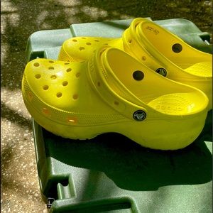 yellow platform crocs